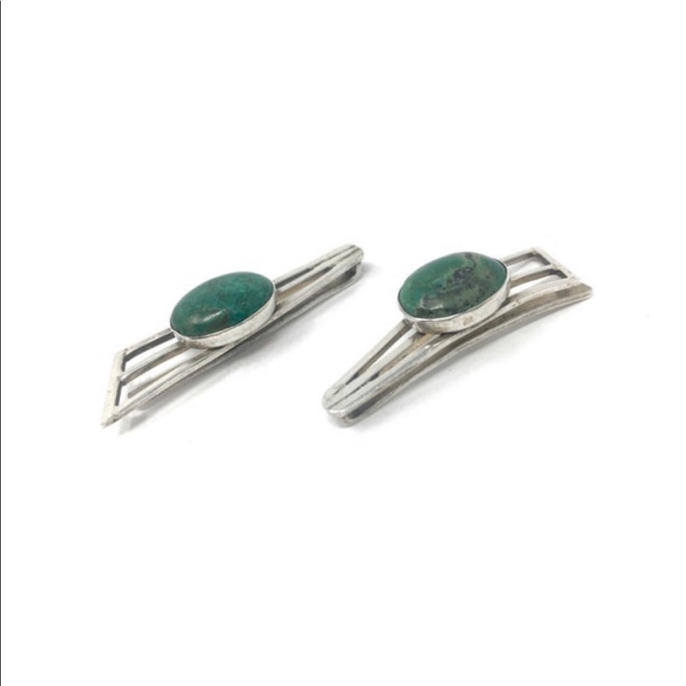 ♥️❤️VINTAGE♥️❤️Pair of Modernist Eilat Gemstone 930 Sterling Collar Clips 1970s